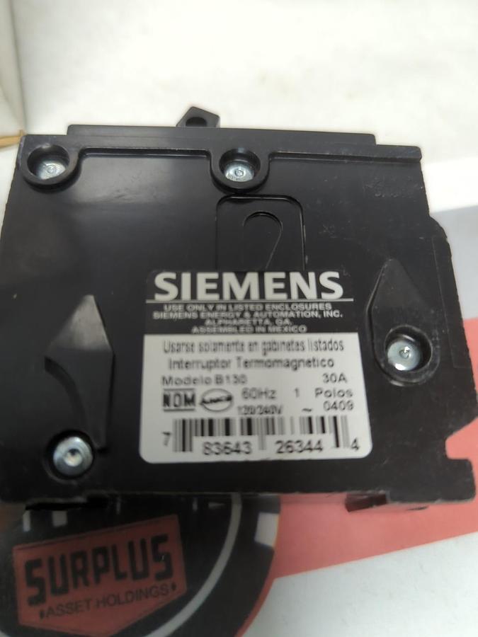Used SIEMENS,B130,CIRCUIT BREAKER 30 AMP 1-POLE LOT OF 6 PRE-OWNED