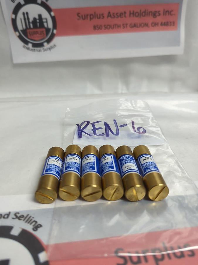 COOPER BUSSMANN,REN6,RENEWABLE 6 AMP FUSE LOT OF 6 PRE-OWNED
