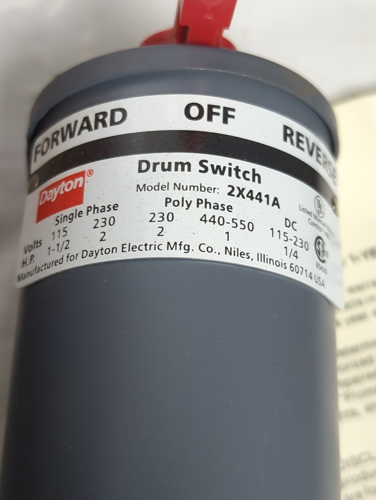 DAYTON,2X441A,REVERSING DRUM SWITCH NOS