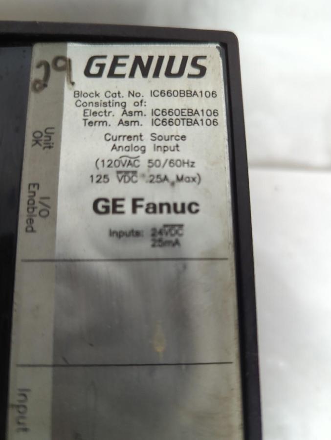Used GE FANUC,IC660BBA106,GENIUS BLOCK ANALOG INPUT MODULE (NO TERMINAL ) PRE-OWNED