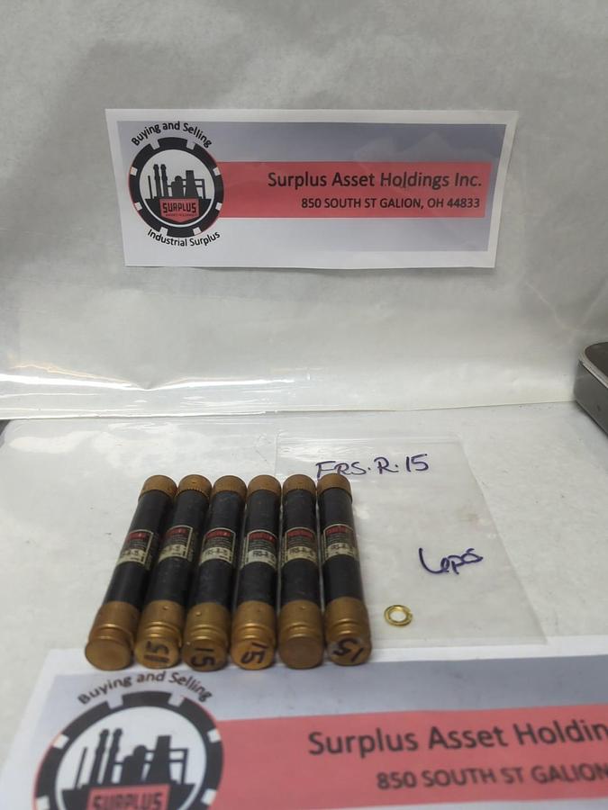 Used COOPER BUSSMANN,FRS-R-15,FUSETRON 15 AMP FUSE LOT OF 6 PRE-OWNED