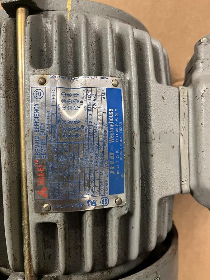 Used WESTINGHOUSE,E1/54,AEHEBG SEVERE DUTY MOTOR 1.5HP 3PH 145T 1730RPM