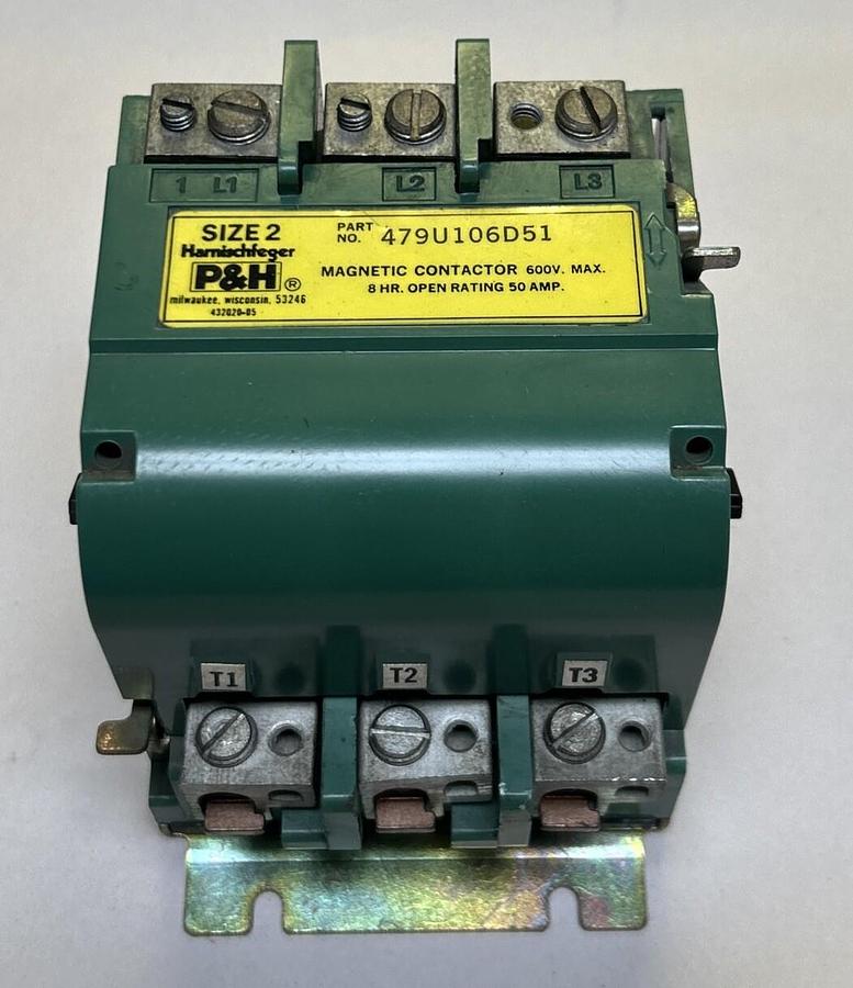 Used P&H,479U106D51,MAGNETIC CONTACTOR SIZE 2 50A 600V