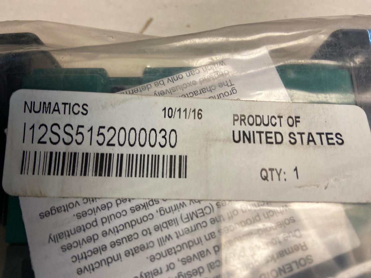 Used Numatics,I12SS5152000030,Double Solenoid Valve NOS in Sealed Bag