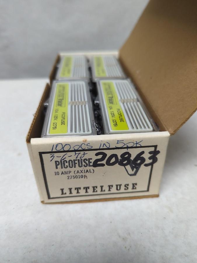LITTELFUSE,275010A,PICOFUSE 10 AMP AXIAL FUSES 125V LOT OF 100 NOS
