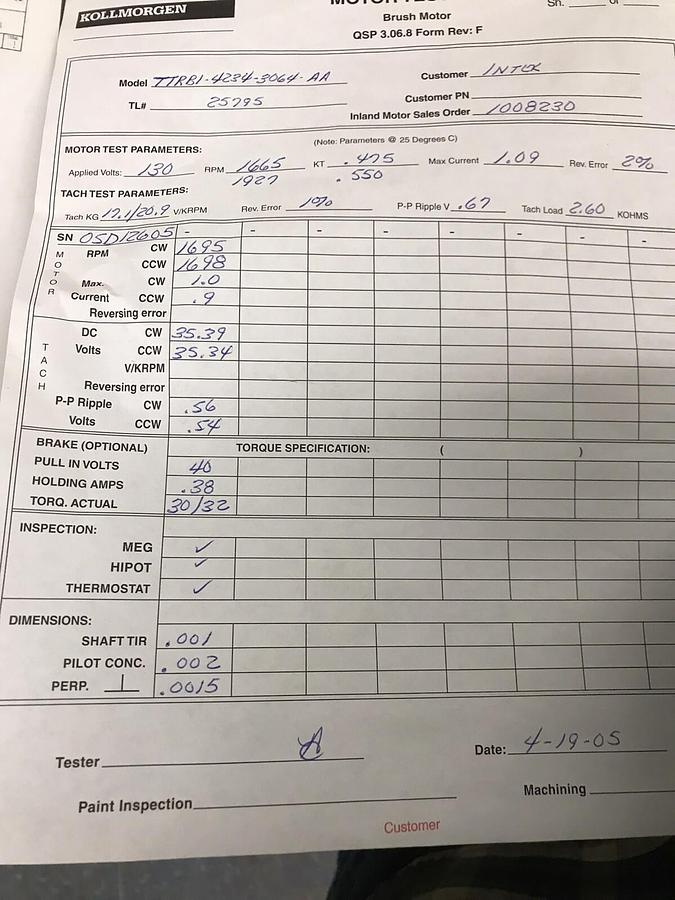 Used KollMorgen,TTRB1-4234-3064-AA,DC Servo Motor