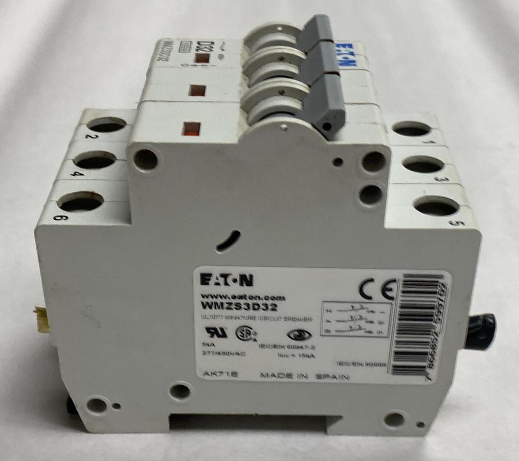 Used Eaton,WMZS3D32,Thermal Magnetic Circuit Breaker 3-Pole 32A 277/480VAC