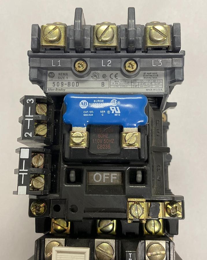 Used ALLEN BRADLEY,509-BOD,SER B SIZE 1 FULL VOLTAGE NON-REVERSING STARTER 27A 600V