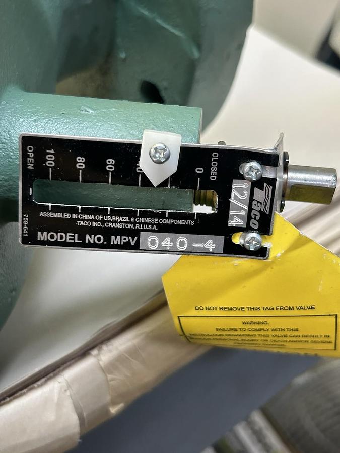 Used TACO,MPV040-4,FLANGED FLOW METERING SHUT OFF VALVE 4"