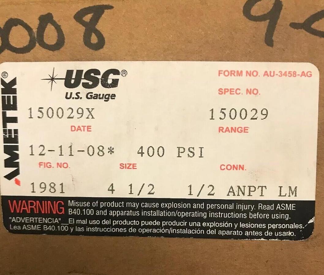 USG Ametek,150029X ,GAUGE 400PSI 1/2 ANPT
