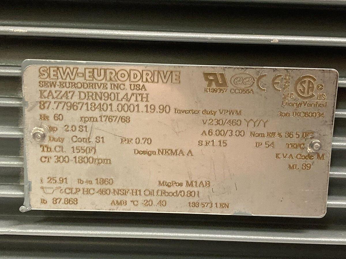 Sew-Eurodrive,KAZ47 DRN90L4/TH,Gearmotor Ratio 25.91  2 HP 1767/63 RPM 230/460 V