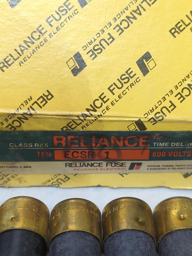 RELIANCE,ECSR1,TIME-DELAY 1 AMP FUSES BOX OF 10 600V NOS