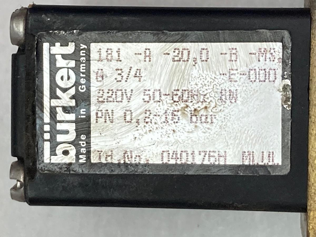 Used Burket,040176H,Valve 220V 50-60Hz 2-16 bar