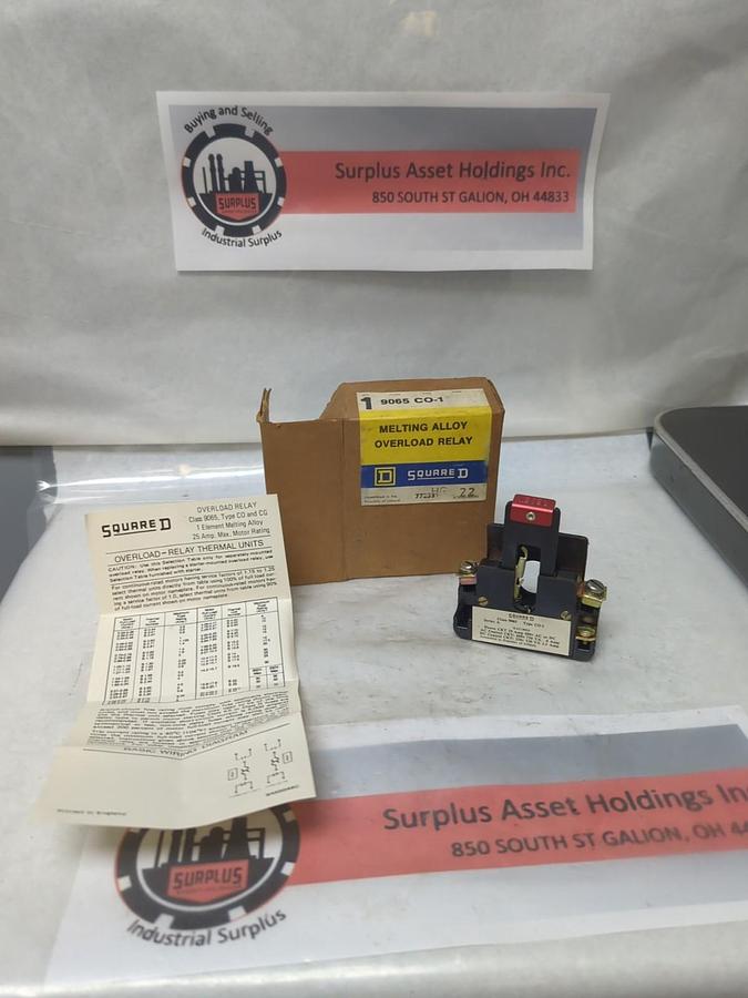 SQUARE D,9065 CO-1,MELTING ALLOY OVERLOAD RELAY 77233 NOS