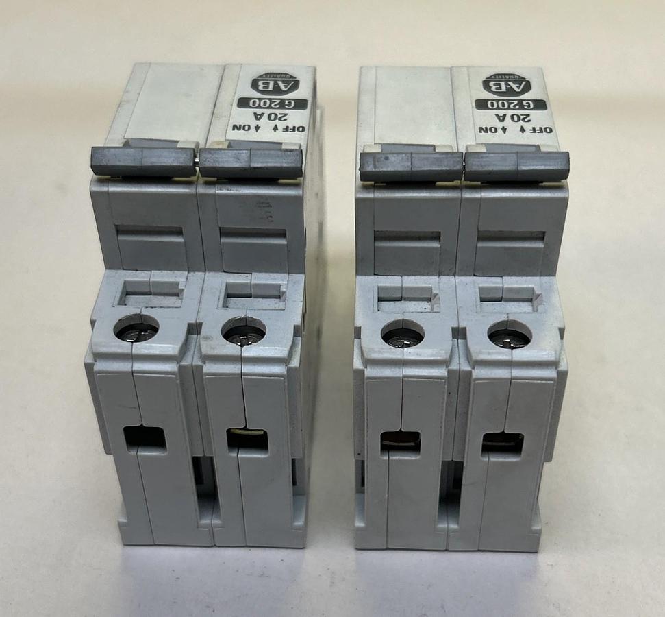 Used ALLEN BRADLEY,1492-CB2-G200,CIRCUIT BREAKER 20A 480/277V 2P LOT OF 2
