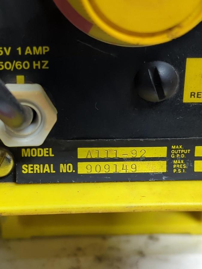 Used LIQUID METRONICS,A111-92,CHEMICAL METERING PUMP PRE-OWNED