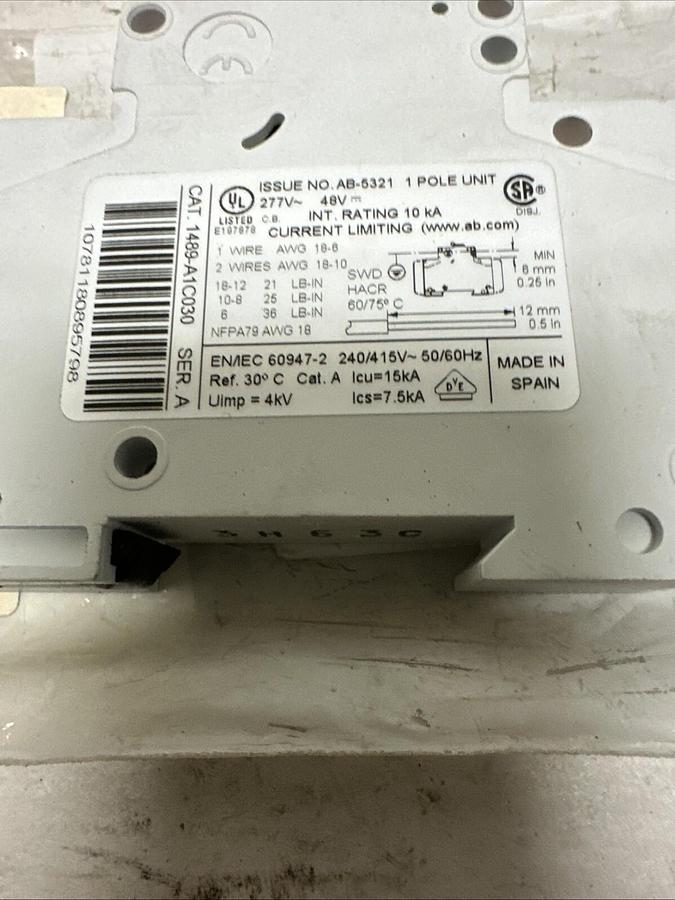 Allen-Bradley,1489 A1C030-AB,Circuit Breaker 3 Amp 1 Pole