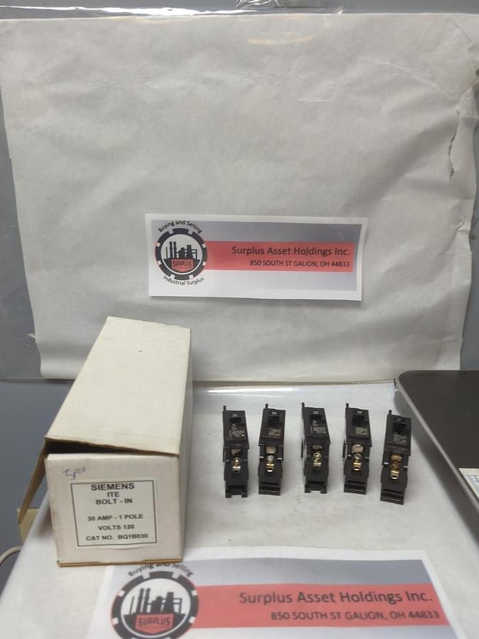 Used SIEMENS,BQ1B030,CIRCUIT BREAKER 30 AMP 1-POLE LOT OF 5 PRE-OWNED