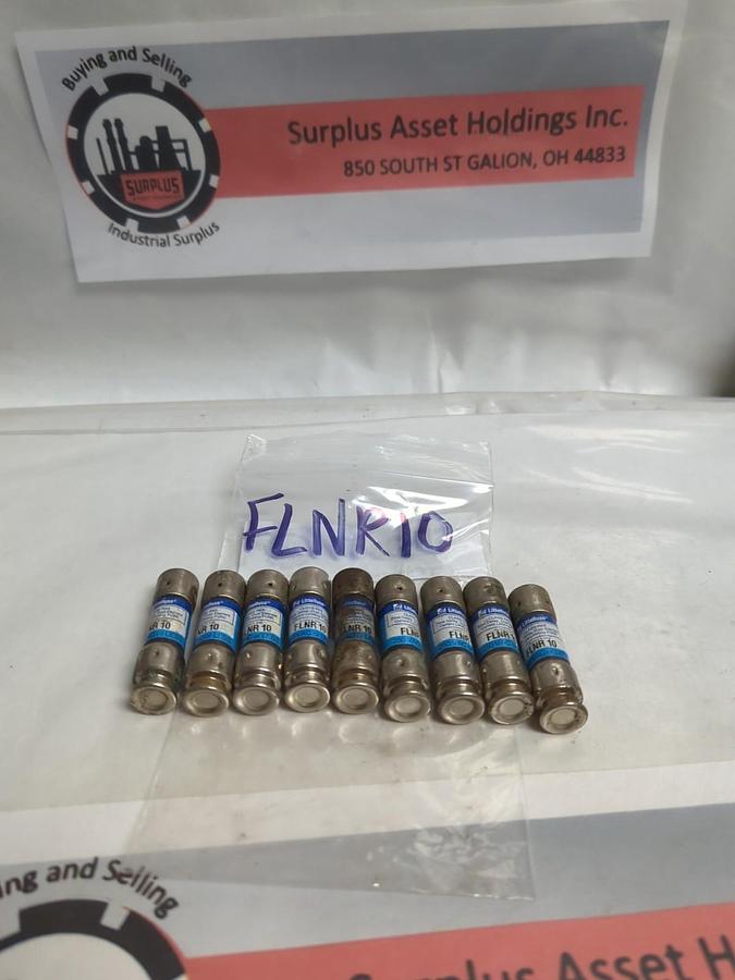 Used LITTELFUSE,FLNR10,TIME-DELAY 10 AMP FUSE LOT OF 9 PRE-OWNED