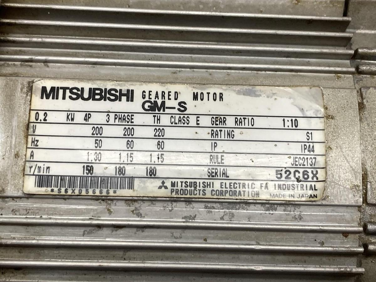 Used Mitsubishi,GM-S,3-Phase Geared Motor Class E 0.2KW 4P Ratio 1:10