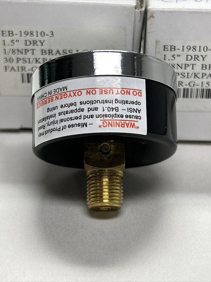FAIR,EB-19810-3,PRESSURE GAUGE 1.5 INCH 1/8 INCH NPT 30PSI LOT OF 2 NEW