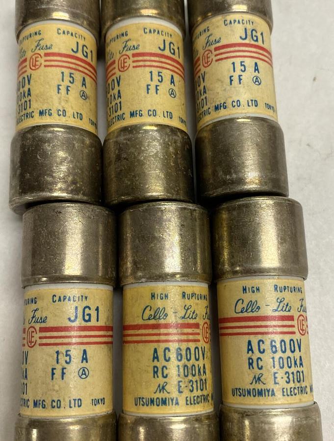Utsunomita,JG1-15,Cello-Lite Fuse 15A 600V Lot of 6 NOS