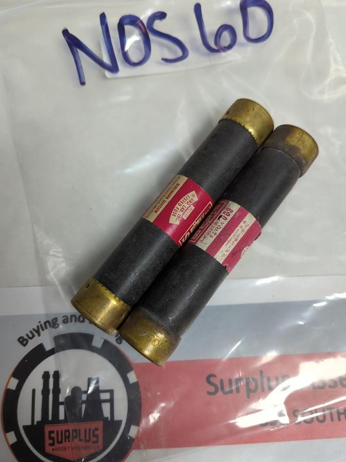 Used COOPER BUSSMANN,NOS60,ONE-TIME 60 AMP FUSE LOT OF 2 PRE-OWNED