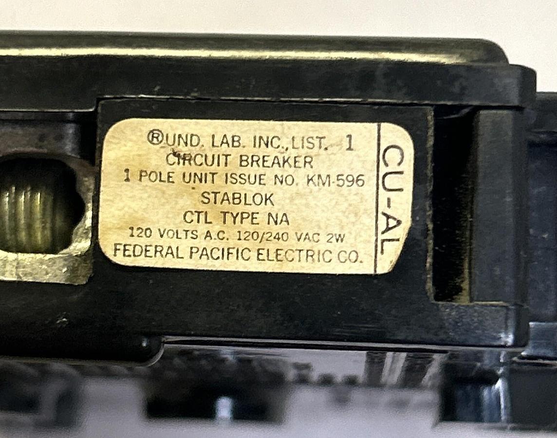 Used FEDERAL PACIFIC,CU-AL,CIRCUIT BREAKER 15A 120V 1P LOT OF 6