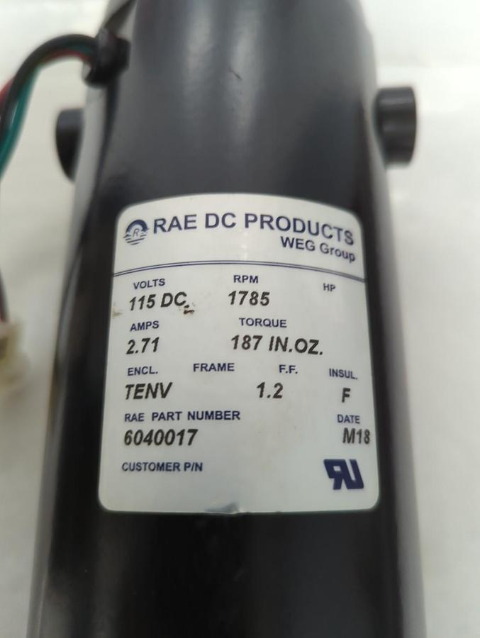 Used RAE,6040017,DC MOTOR 115VAC 1785 RPM 2.71 AMP PRE-OWNED