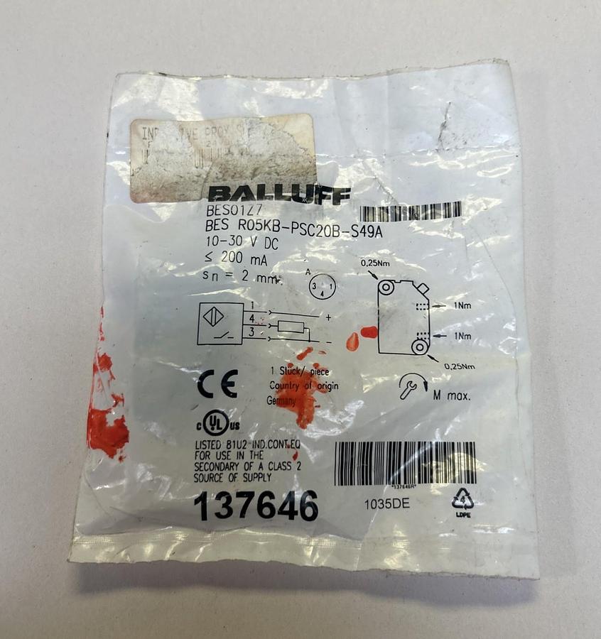 Used BALLUFF,BES R05KB-PSC20B-S49A,INDUCTIVE SENSOR NEW