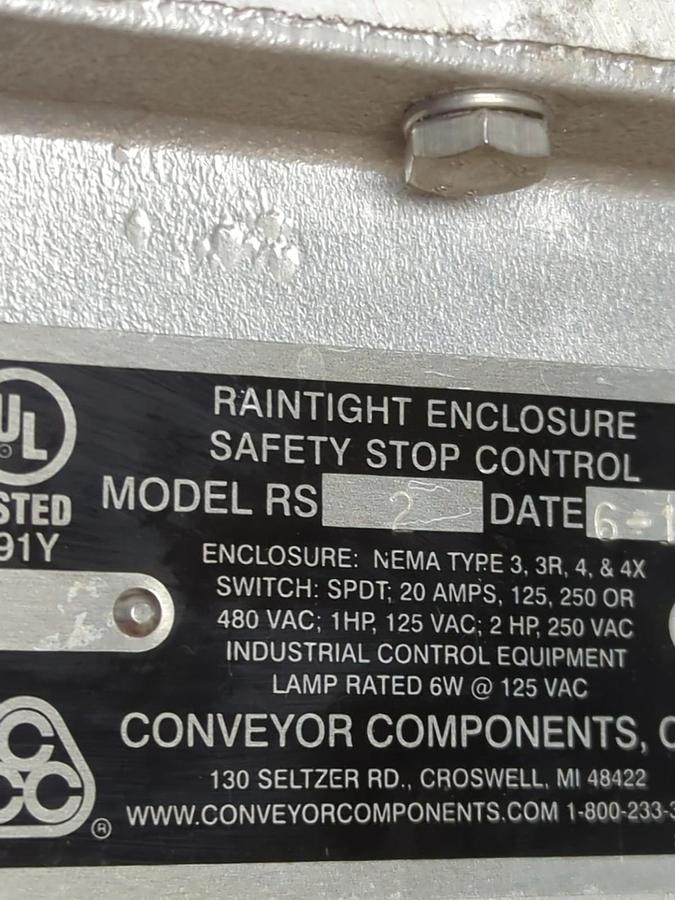 CONVEYOR COMPONETS,MODEL RS 2,RAINTIGHT ENCLOSURE SAFETY STOP CONTROL NOS