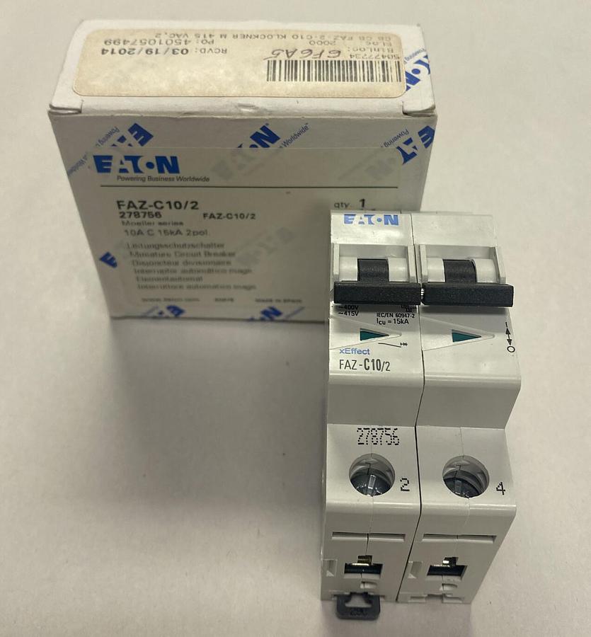Used EATON,FAZ-C10/2,CIRCUIT BREAKER 10A 2P NEW