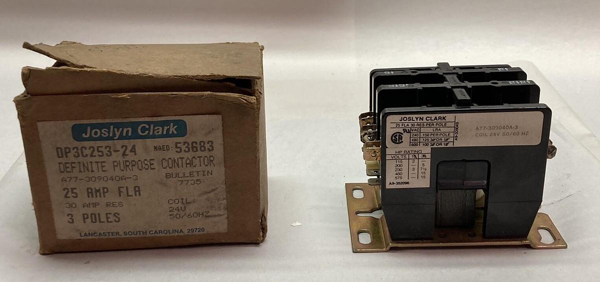 Joslyn Clark,DP3C253-24,3-Pole Definite Purpose Contactor 25A