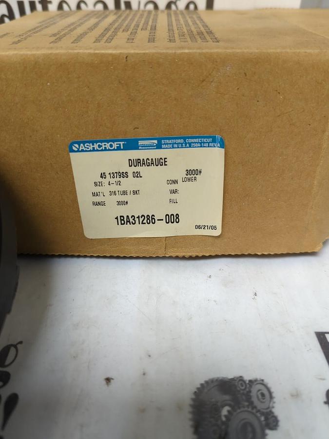 ASHCROFT,45 1379SS 02L,4-1/2 INCH DURAGAUGE 316 TUBE/SKT