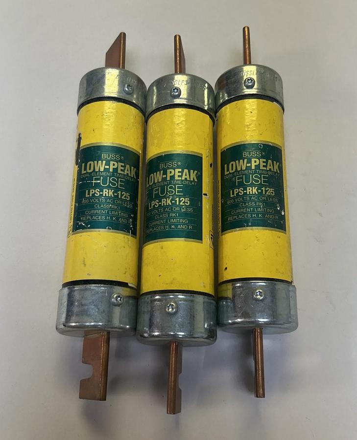Used COOPER BUSSMANN,LPS-RK-125,LOW PEAK FUSE 125A 600V LOT OF 3