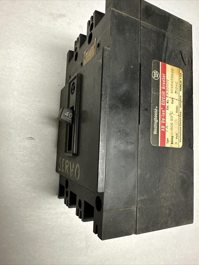 Used Westinghouse,FA3040V,3 Pole 40 Amp 300 VAC Circuit Breaker
