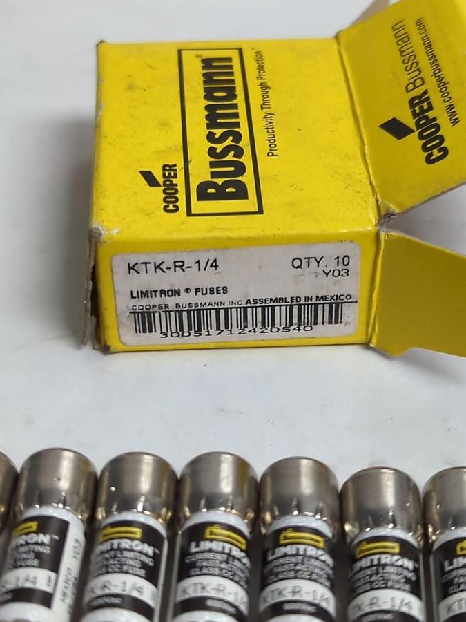 COOPER BUSSMANN,KTK-R-1/4,LIMITRON 1/4 AMP FUSES BOX OF 10 NOS