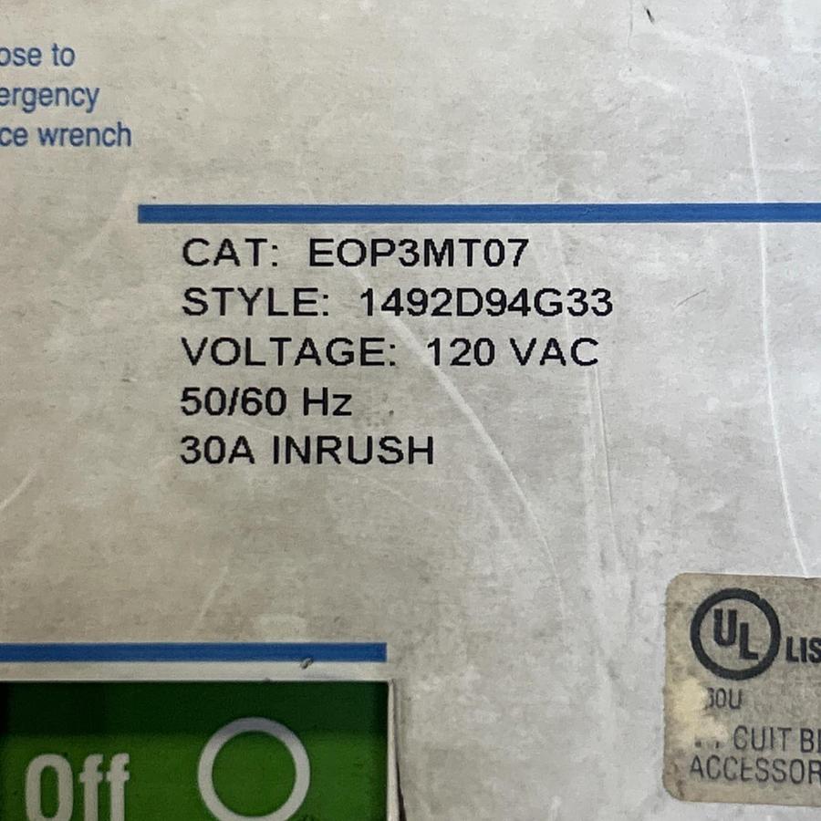 Used EATON,EOPEMT07,MOTOR OPERATOR 1492D94G33 120V
