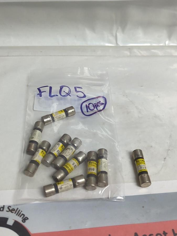 Used LITTELFUSE,FLQ-5,TIME-DELAY 5 AMP FUSE LOT OF 10 PRE-OWNED