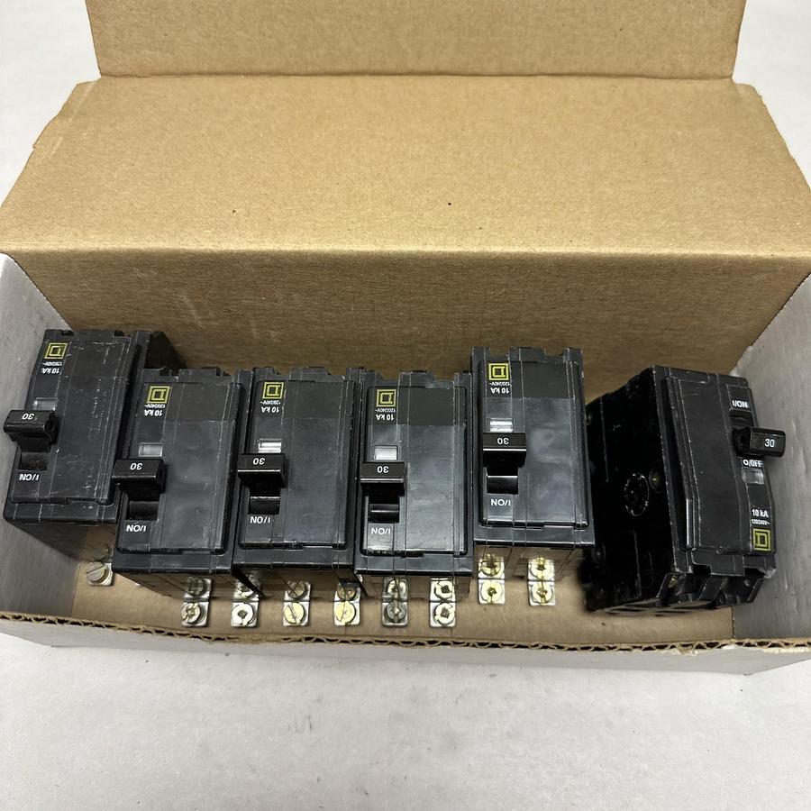 Used Square-D,QO30,30 Amp 2 Pole Circuit Breaker LOT of 6