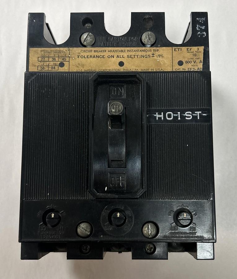 Used ITE,EF3-A010,CIRCUIT BREAKER 10A 600V 3P