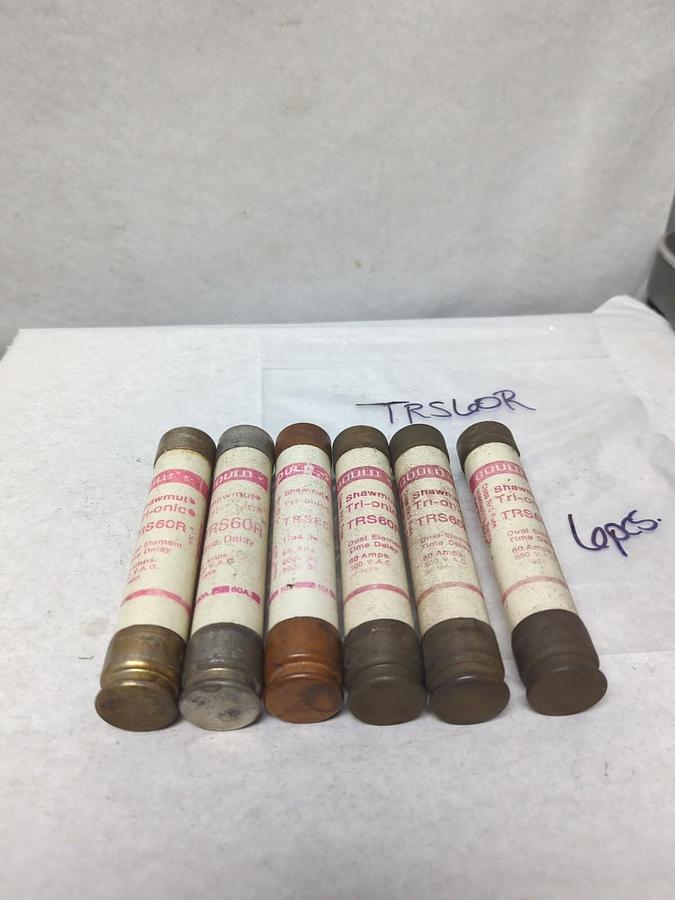 Used GOULD SHAWMUT,TRS60R,TRI-ONIC 60 AMP FUSE LOT OF 6 PRE-OWNED