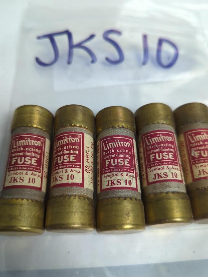Used COOPER BUSSMANN,JKS-10,LIMITRON 10 AMP FUSE LOT OF 5 PRE-OWNED
