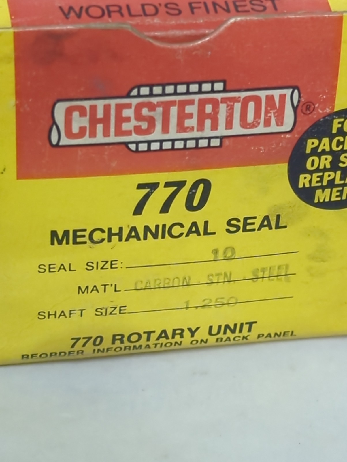 CHESTERTON,770,MECHANICAL SEAL SEAL SIZE-10 SHAFT SIZE-1.250 NOS