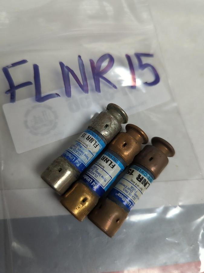 Used LITTELFUSE,FLNR15,TIME-DELAY 15 AMP FUSE LOT OF 3 PRE-OWNED