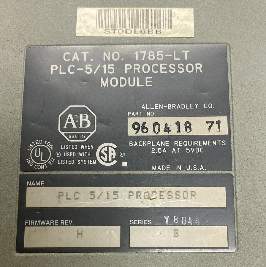 Used ALLEN BRADLEY,1785-LT,SER B PLC-5/15 PROCESSOR MODULE