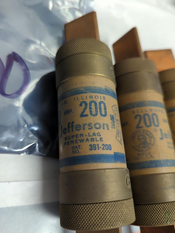 JEFFERSON,391-200,SUPER-LAG RENEWABLE 200 AMP FUSE LOT OF 3 PRE-OWNED