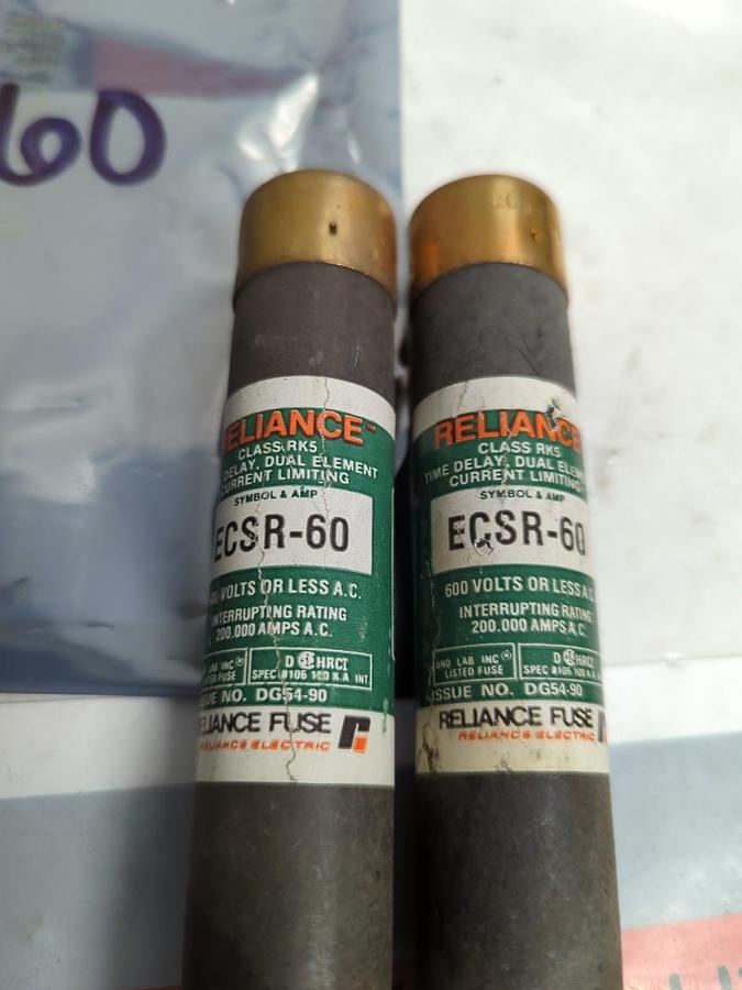 Used RELIANCE,ECSR-60,TIME-DELAY 60 AMP FUSE LOT OF 2 PRE-OWNED
