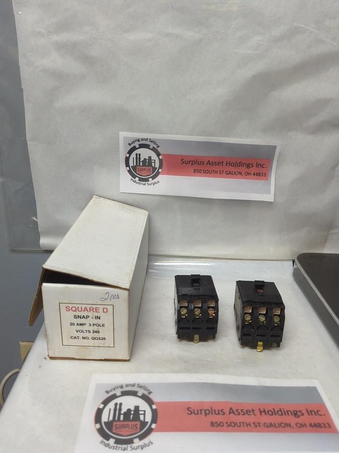 Used SQUARE D,QO320,CIRCUIT BREAKER 3-POLE 20 AMP LOT OF 2 PRE-OWNED