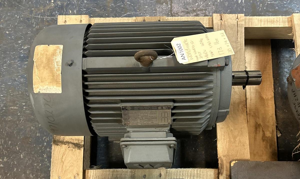 Used WORLDWIDE ELECTRIC,WWE5-12-215T,MOTOR 5HP 1180RPM 460V 3PH 418T FRAME